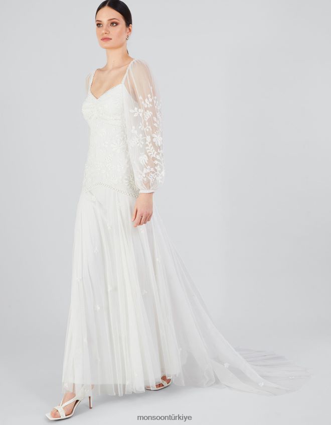 Monsoon kadınlar josette işlemeli maxi gelin elbisesi JH86BT18 Giyim fildişi