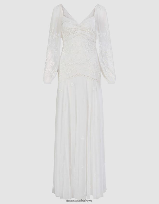 Monsoon kadınlar josette işlemeli maxi gelin elbisesi JH86BT18 Giyim fildişi