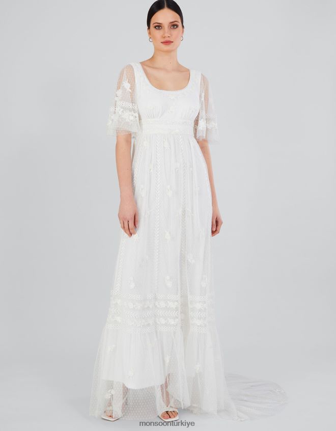 Monsoon kadınlar julita işlemeli dantel süslemeli gelinlik JH86BT531 Giyim fildişi