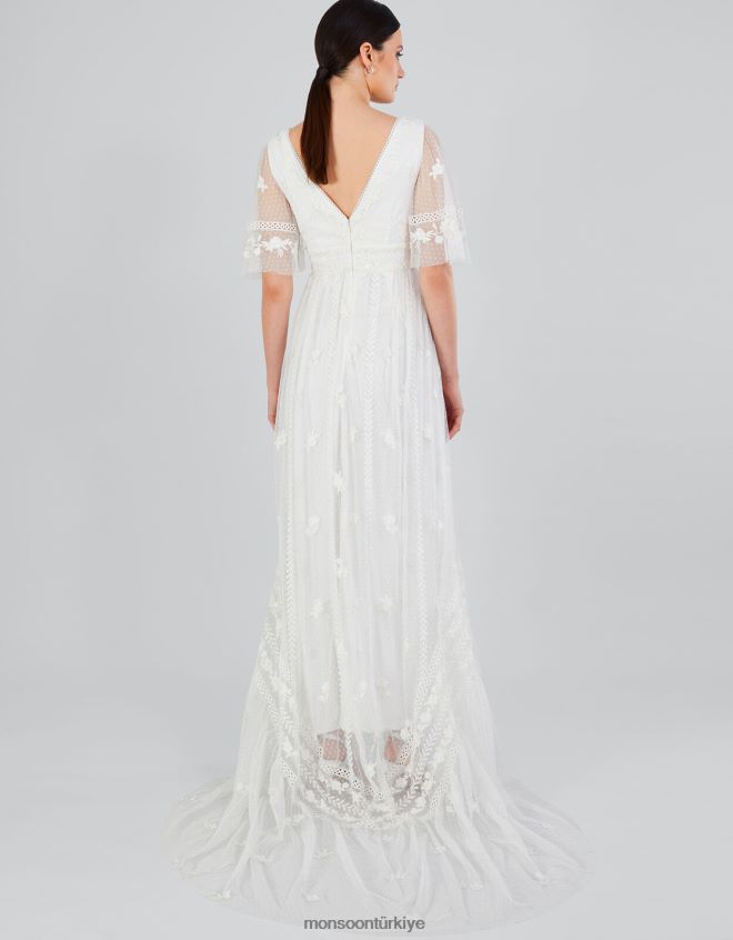 Monsoon kadınlar julita işlemeli dantel süslemeli gelinlik JH86BT531 Giyim fildişi