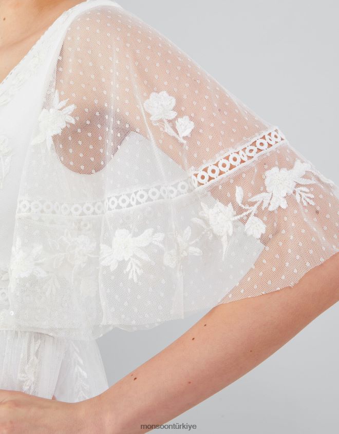 Monsoon kadınlar julita işlemeli dantel süslemeli gelinlik JH86BT531 Giyim fildişi