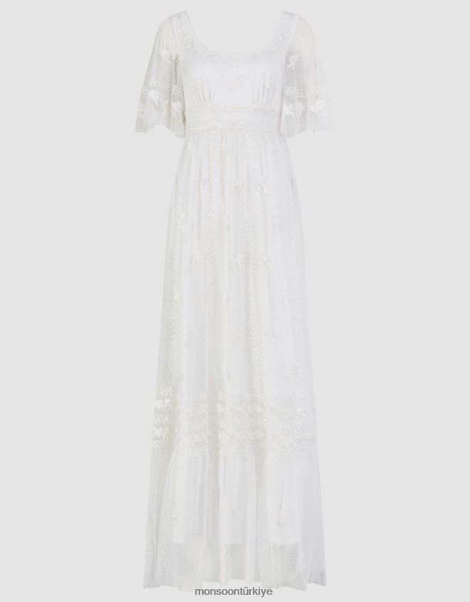 Monsoon kadınlar julita işlemeli dantel süslemeli gelinlik JH86BT531 Giyim fildişi