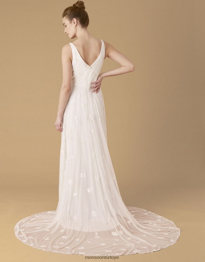 Monsoon kadınlar kate boncuklu çiçekli gelinlik JH86BT1010 Giyim fildişi