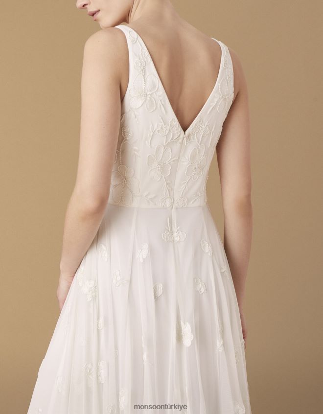 Monsoon kadınlar kate boncuklu çiçekli gelinlik JH86BT1010 Giyim fildişi