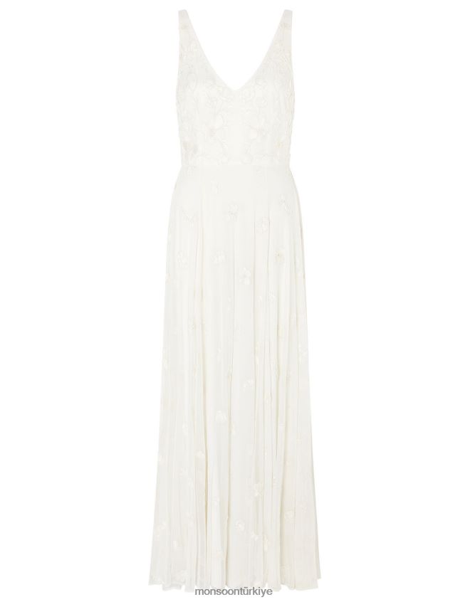 Monsoon kadınlar kate boncuklu çiçekli gelinlik JH86BT1010 Giyim fildişi