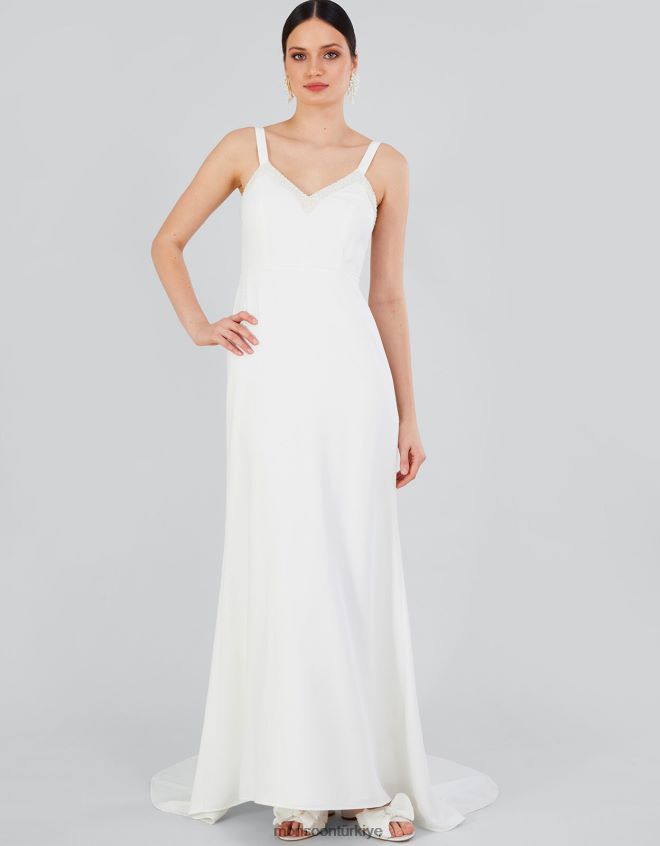 Monsoon kadınlar kate inci süslemeli gelin maxi elbise JH86BT400 Giyim fildişi