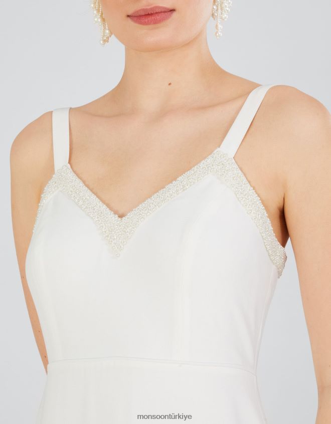 Monsoon kadınlar kate inci süslemeli gelin maxi elbise JH86BT400 Giyim fildişi