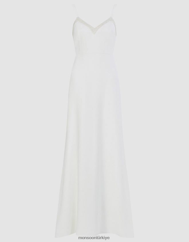 Monsoon kadınlar kate inci süslemeli gelin maxi elbise JH86BT400 Giyim fildişi