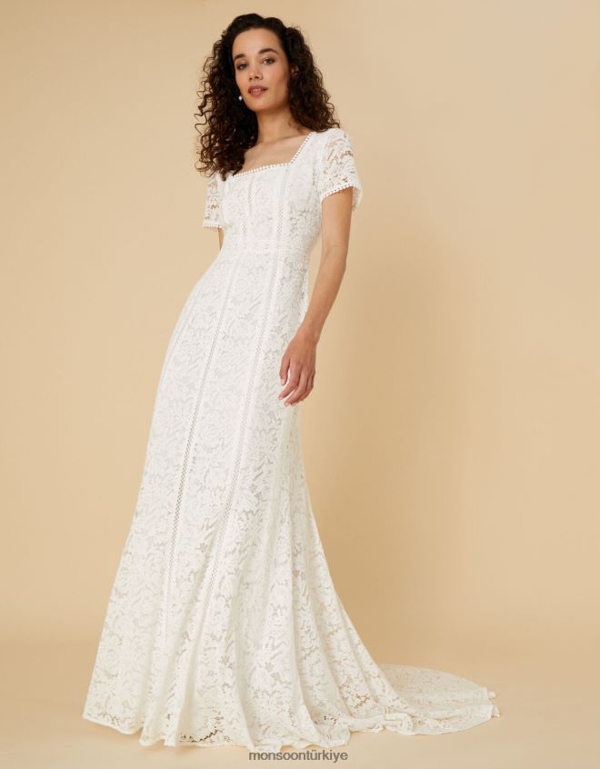 Monsoon kadınlar kim kare boyunlu dantel gelinlik JH86BT1043 Giyim fildişi