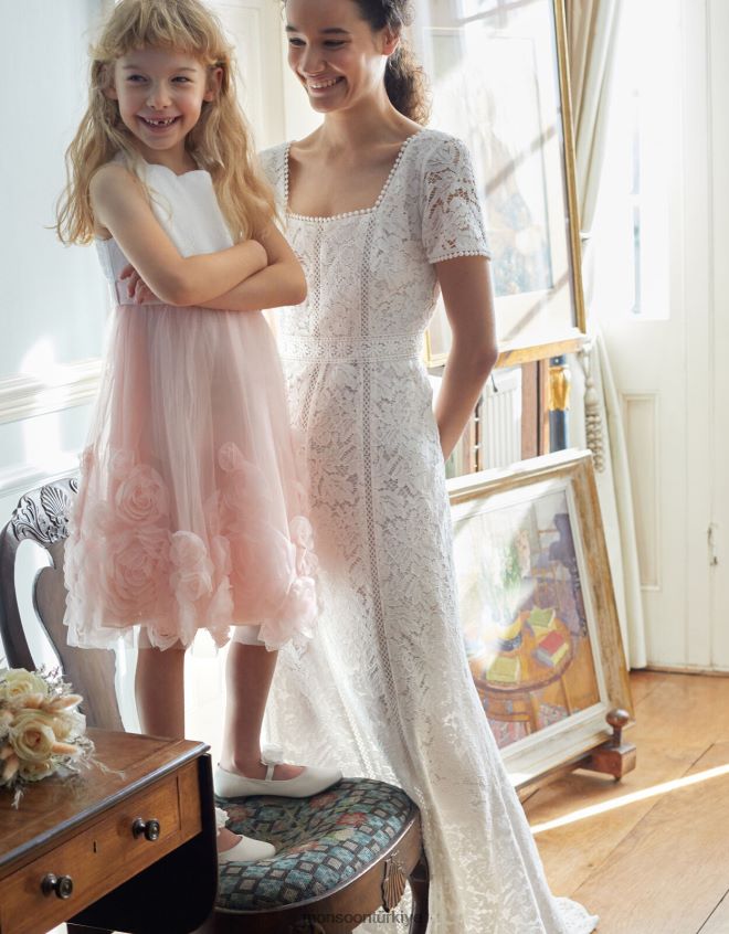 Monsoon kadınlar kim kare boyunlu dantel gelinlik JH86BT1043 Giyim fildişi