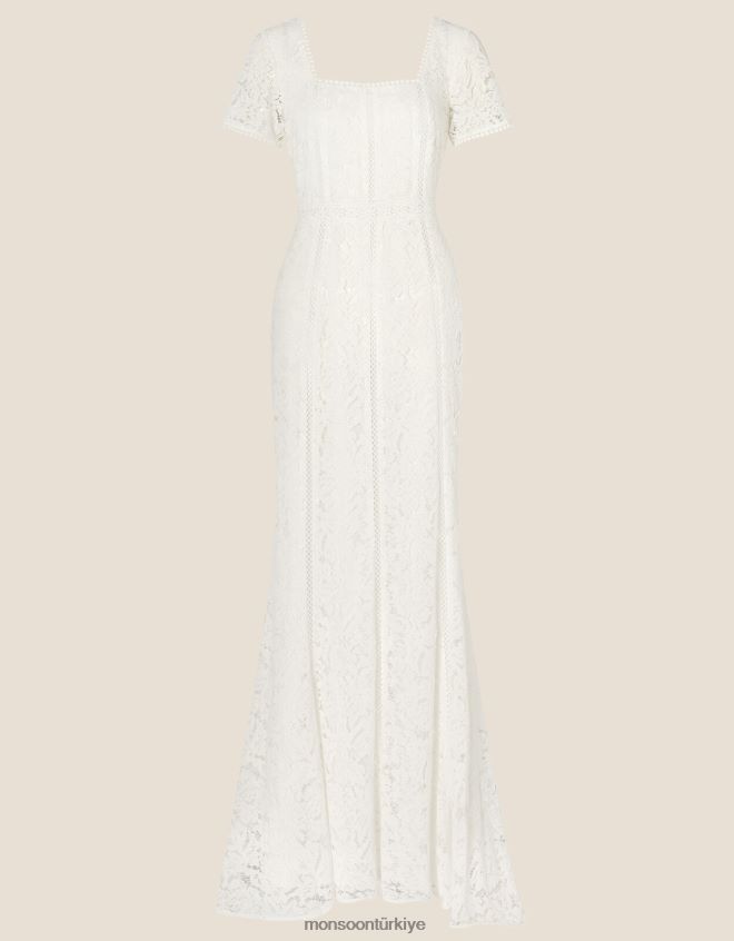 Monsoon kadınlar kim kare boyunlu dantel gelinlik JH86BT1043 Giyim fildişi