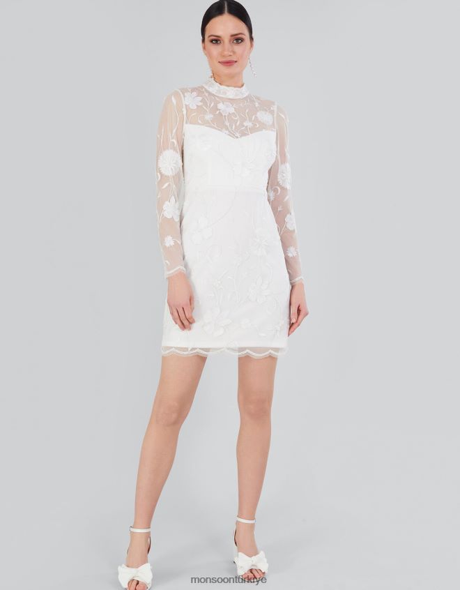 Monsoon kadınlar krystyna işlemeli kısa elbise JH86BT391 Giyim fildişi