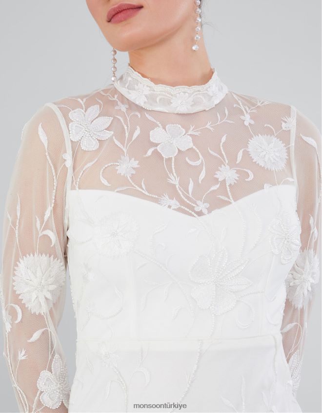 Monsoon kadınlar krystyna işlemeli kısa elbise JH86BT391 Giyim fildişi