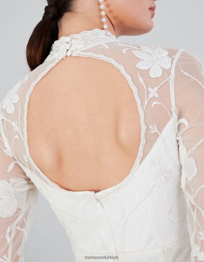 Monsoon kadınlar krystyna işlemeli kısa elbise JH86BT391 Giyim fildişi