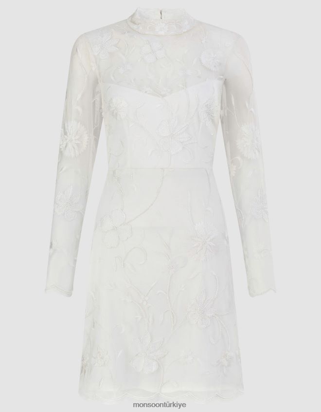 Monsoon kadınlar krystyna işlemeli kısa elbise JH86BT391 Giyim fildişi