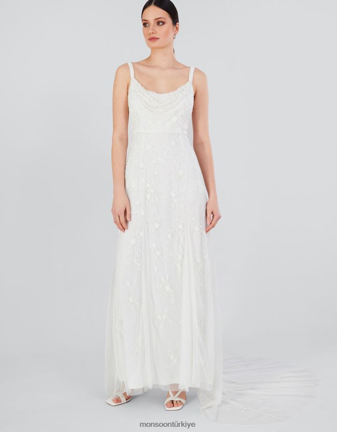 Monsoon kadınlar kutsal işlemeli kapüşonlu boyunlu gelinlik JH86BT392 Giyim fildişi