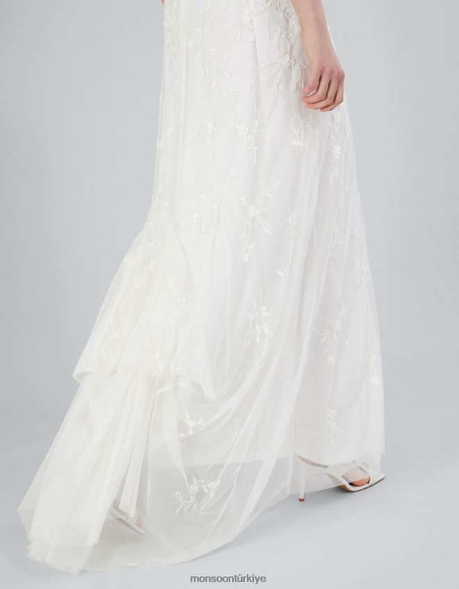 Monsoon kadınlar kutsal işlemeli kapüşonlu boyunlu gelinlik JH86BT392 Giyim fildişi