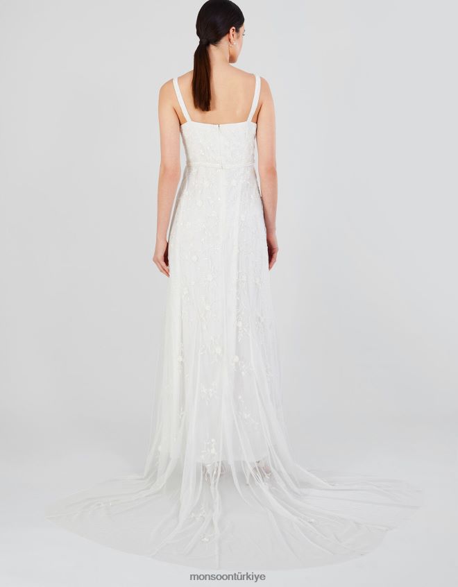 Monsoon kadınlar kutsal işlemeli kapüşonlu boyunlu gelinlik JH86BT392 Giyim fildişi