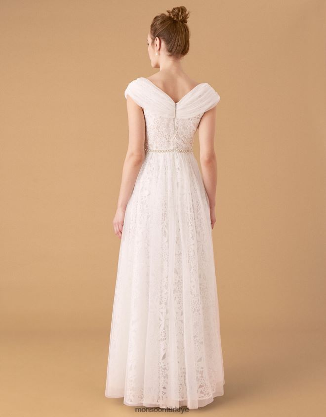 Monsoon kadınlar laurie dantel ve tül bardot gelinlik JH86BT2742 Giyim fildişi