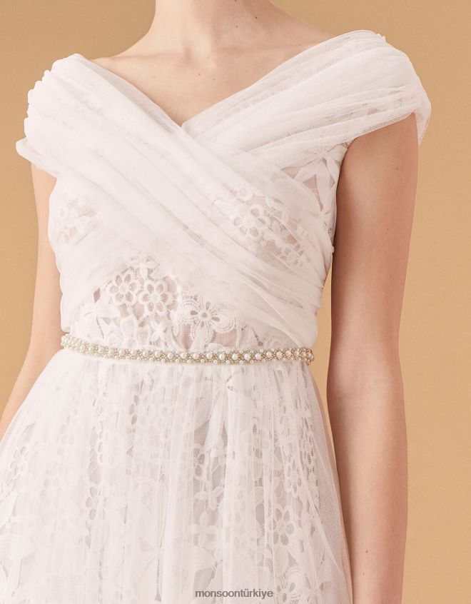 Monsoon kadınlar laurie dantel ve tül bardot gelinlik JH86BT2742 Giyim fildişi