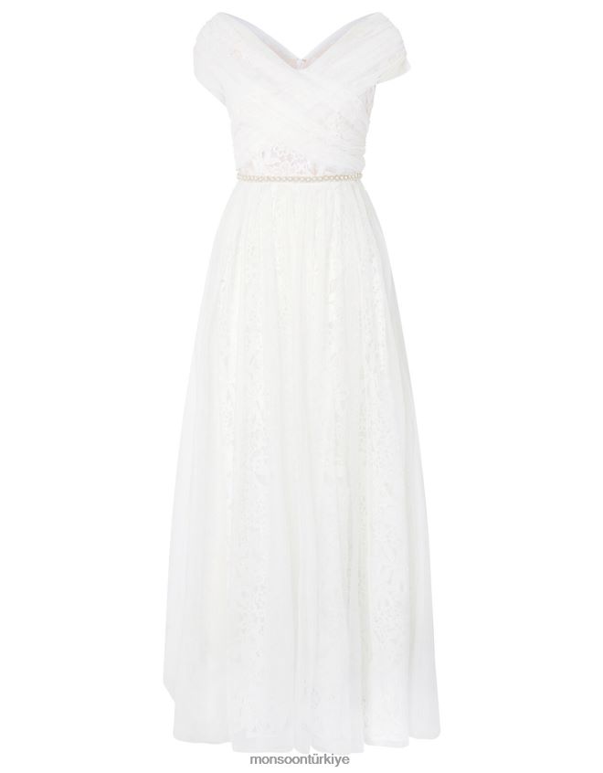 Monsoon kadınlar laurie dantel ve tül bardot gelinlik JH86BT2742 Giyim fildişi