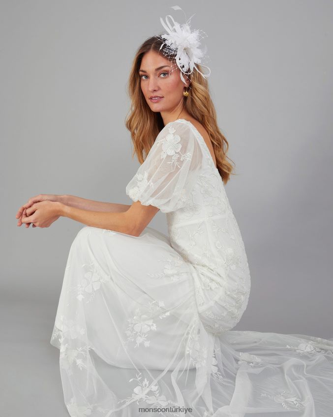 Monsoon kadınlar menekşe işlemeli maxi gelin elbisesi JH86BT398 Giyim fildişi
