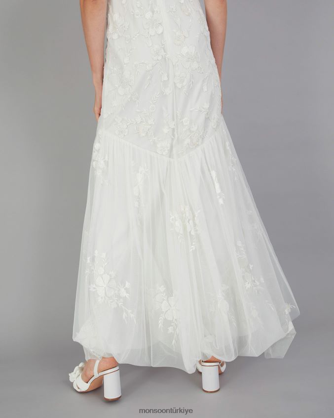 Monsoon kadınlar menekşe işlemeli maxi gelin elbisesi JH86BT398 Giyim fildişi