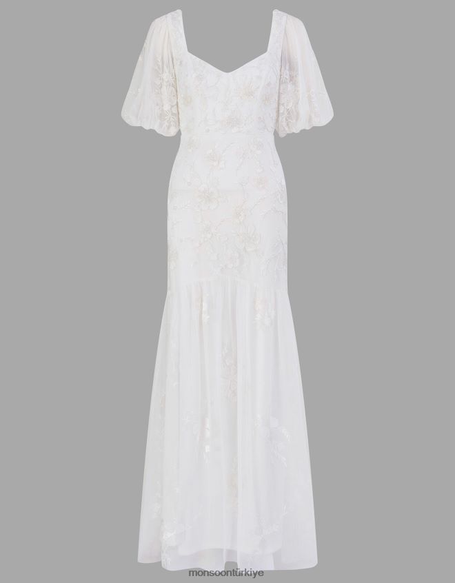 Monsoon kadınlar menekşe işlemeli maxi gelin elbisesi JH86BT398 Giyim fildişi