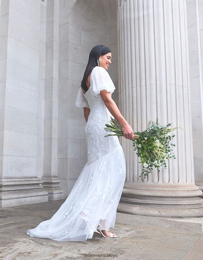 Monsoon kadınlar menekşe işlemeli maxi gelin elbisesi JH86BT398 Giyim fildişi