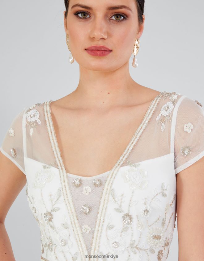 Monsoon kadınlar michelle işlemeli maxi elbise JH86BT620 Giyim fildişi