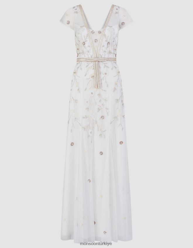 Monsoon kadınlar michelle işlemeli maxi elbise JH86BT620 Giyim fildişi