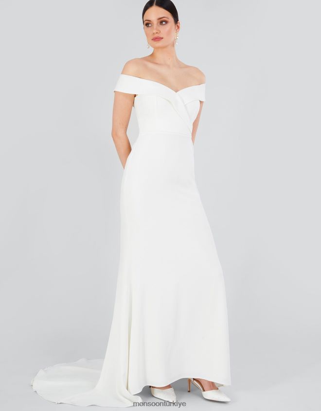 Monsoon kadınlar nancy bardot uzun gelinlik JH86BT723 Giyim fildişi