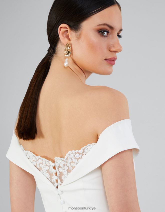 Monsoon kadınlar nancy bardot uzun gelinlik JH86BT723 Giyim fildişi