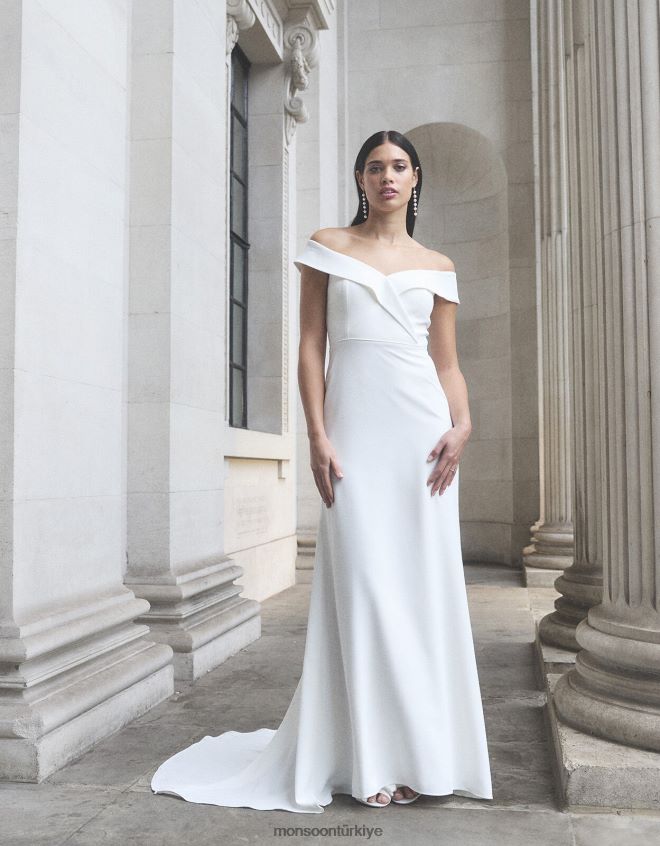 Monsoon kadınlar nancy bardot uzun gelinlik JH86BT723 Giyim fildişi