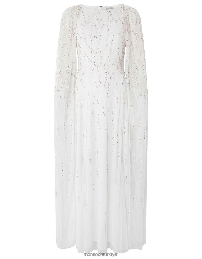 Monsoon kadınlar naomi işlemeli pelerinli gelinlik JH86BT1170 Giyim fildişi