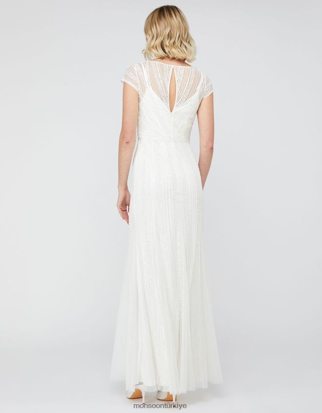 Monsoon kadınlar nora balık sırtı işlemeli gelinlik JH86BT1169 Giyim fildişi