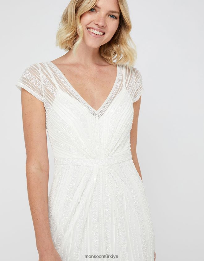 Monsoon kadınlar nora balık sırtı işlemeli gelinlik JH86BT1169 Giyim fildişi