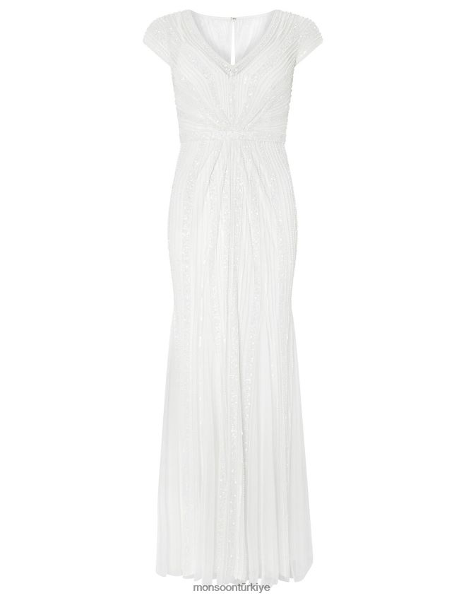 Monsoon kadınlar nora balık sırtı işlemeli gelinlik JH86BT1169 Giyim fildişi