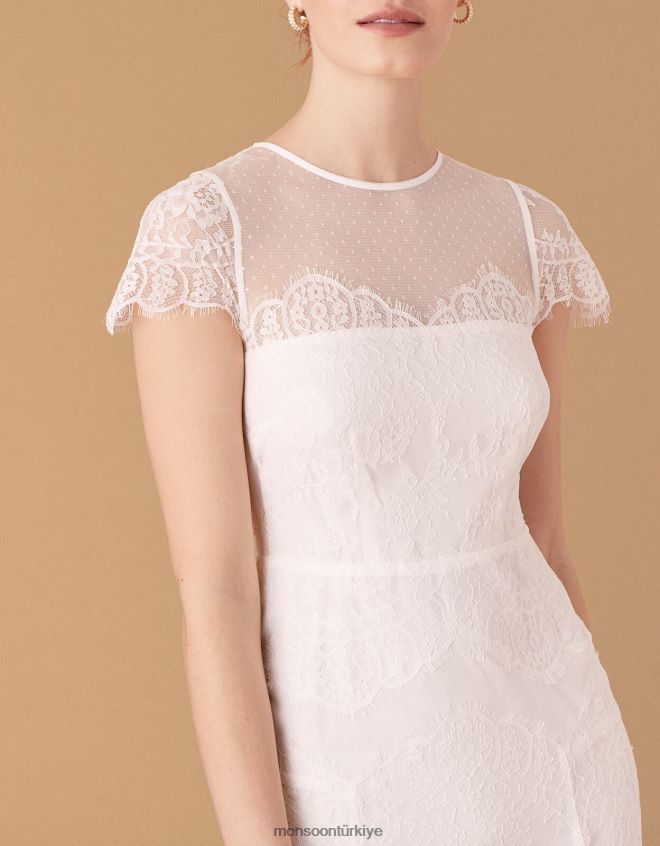 Monsoon kadınlar rebecca chantilly dantel gelinlik JH86BT989 Giyim fildişi