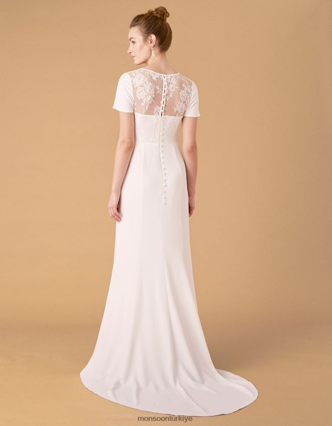 Monsoon kadınlar shauna krep ve dantel gelinlik JH86BT1142 Giyim fildişi