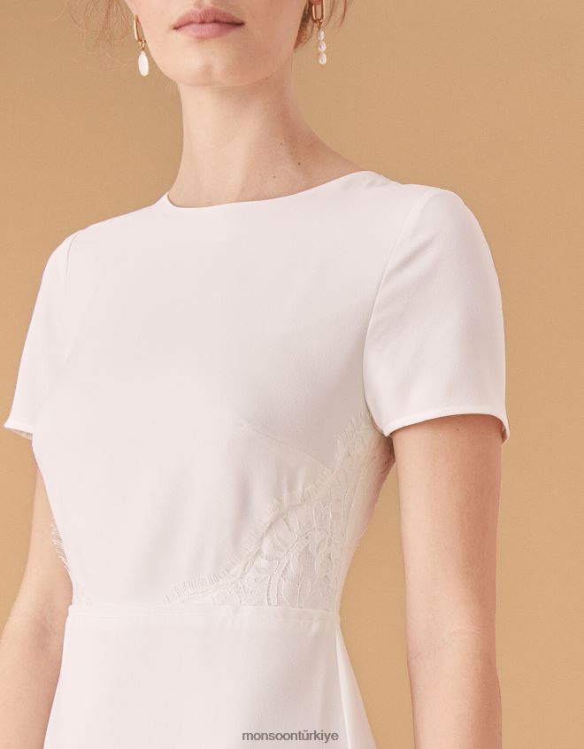 Monsoon kadınlar shauna krep ve dantel gelinlik JH86BT1142 Giyim fildişi