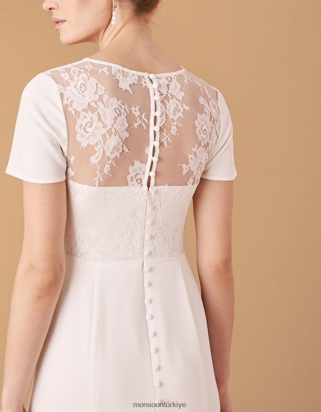 Monsoon kadınlar shauna krep ve dantel gelinlik JH86BT1142 Giyim fildişi