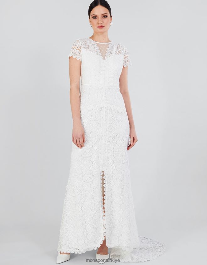 Monsoon kadınlar sienna dantelli uzun gelinlik elbise JH86BT9 Giyim fildişi