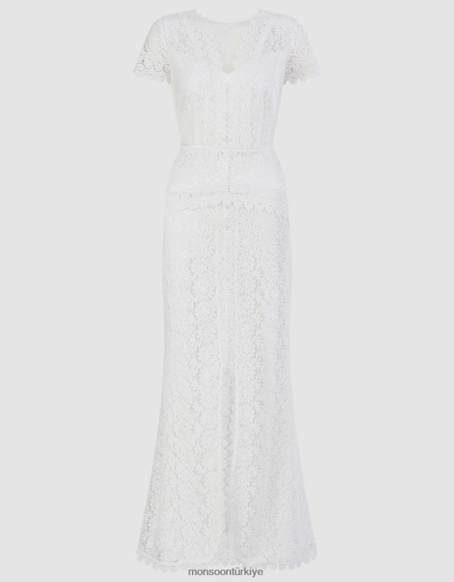 Monsoon kadınlar sienna dantelli uzun gelinlik elbise JH86BT9 Giyim fildişi