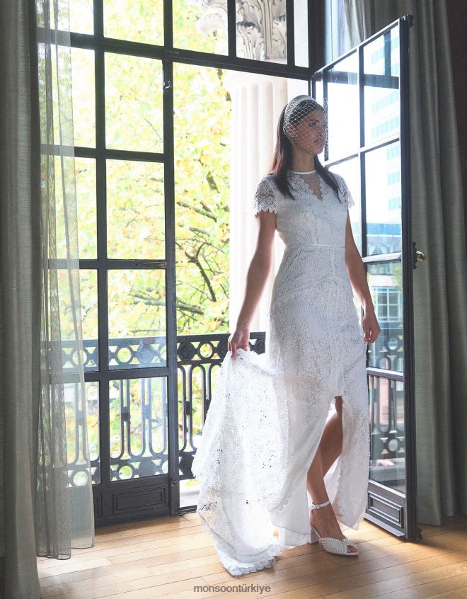 Monsoon kadınlar sienna dantelli uzun gelinlik elbise JH86BT9 Giyim fildişi