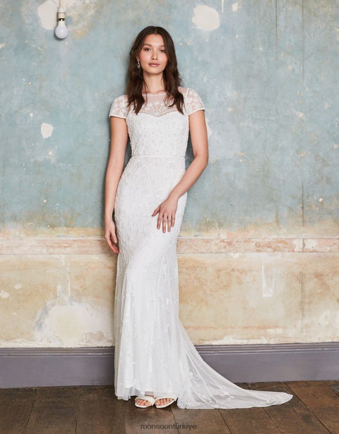 Monsoon kadınlar sophie boncuklu çiçekli gelinlik JH86BT2744 Giyim fildişi