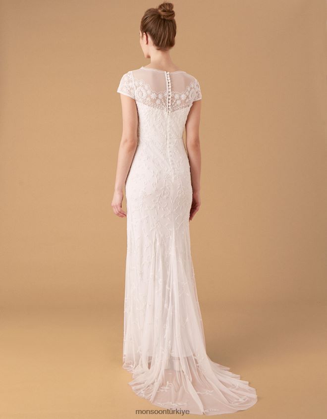 Monsoon kadınlar sophie boncuklu çiçekli gelinlik JH86BT2744 Giyim fildişi