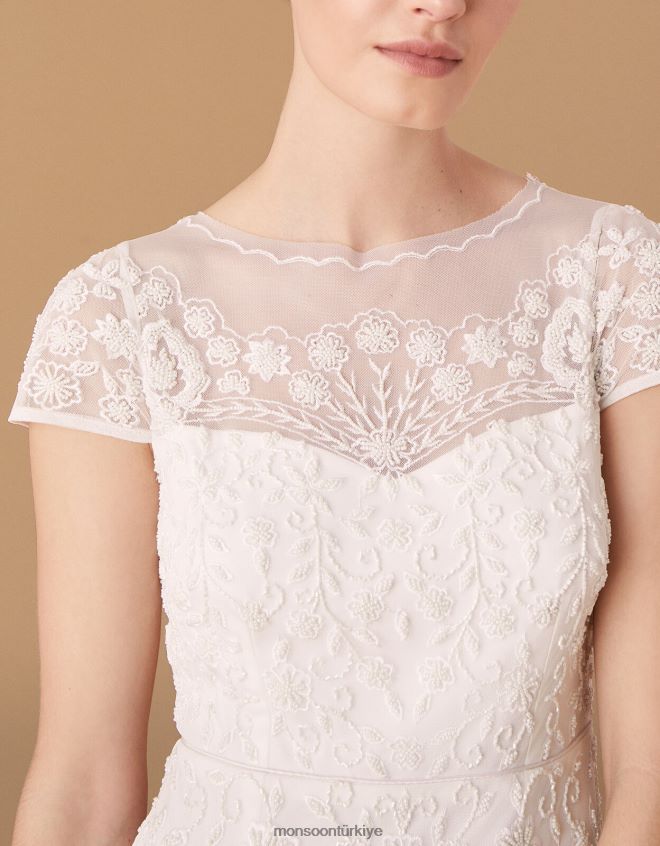 Monsoon kadınlar sophie boncuklu çiçekli gelinlik JH86BT2744 Giyim fildişi