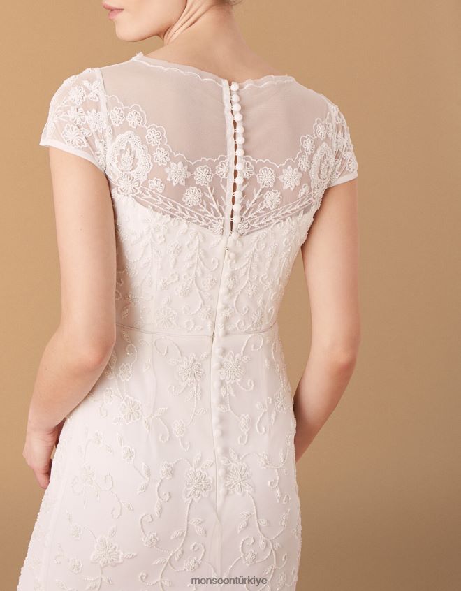 Monsoon kadınlar sophie boncuklu çiçekli gelinlik JH86BT2744 Giyim fildişi