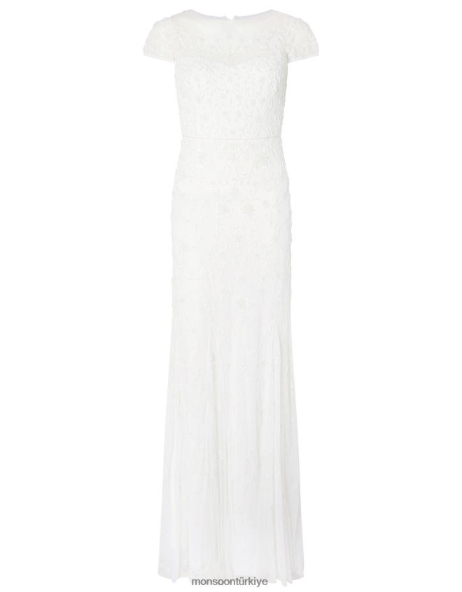 Monsoon kadınlar sophie boncuklu çiçekli gelinlik JH86BT2744 Giyim fildişi